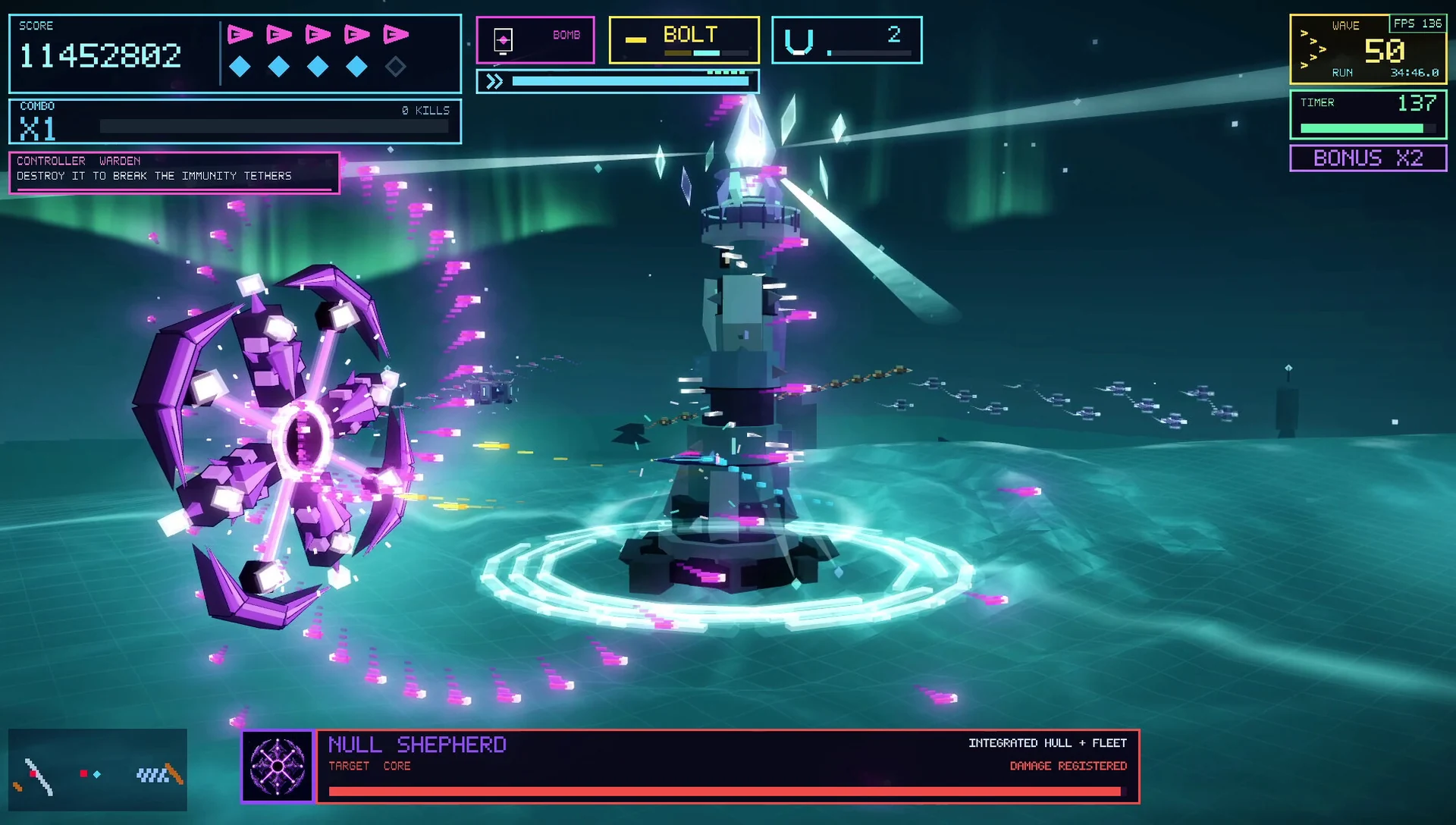 A neon arena filled with the Hollow Fleet