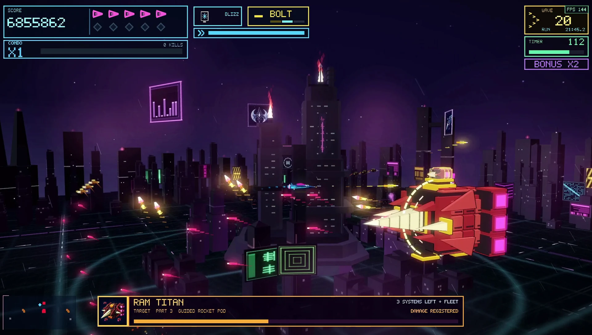 A boss encounter in the neon arena